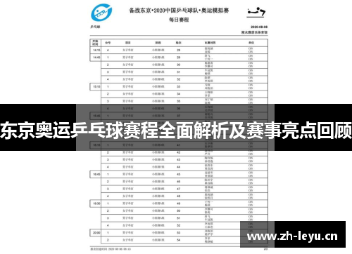 东京奥运乒乓球赛程全面解析及赛事亮点回顾